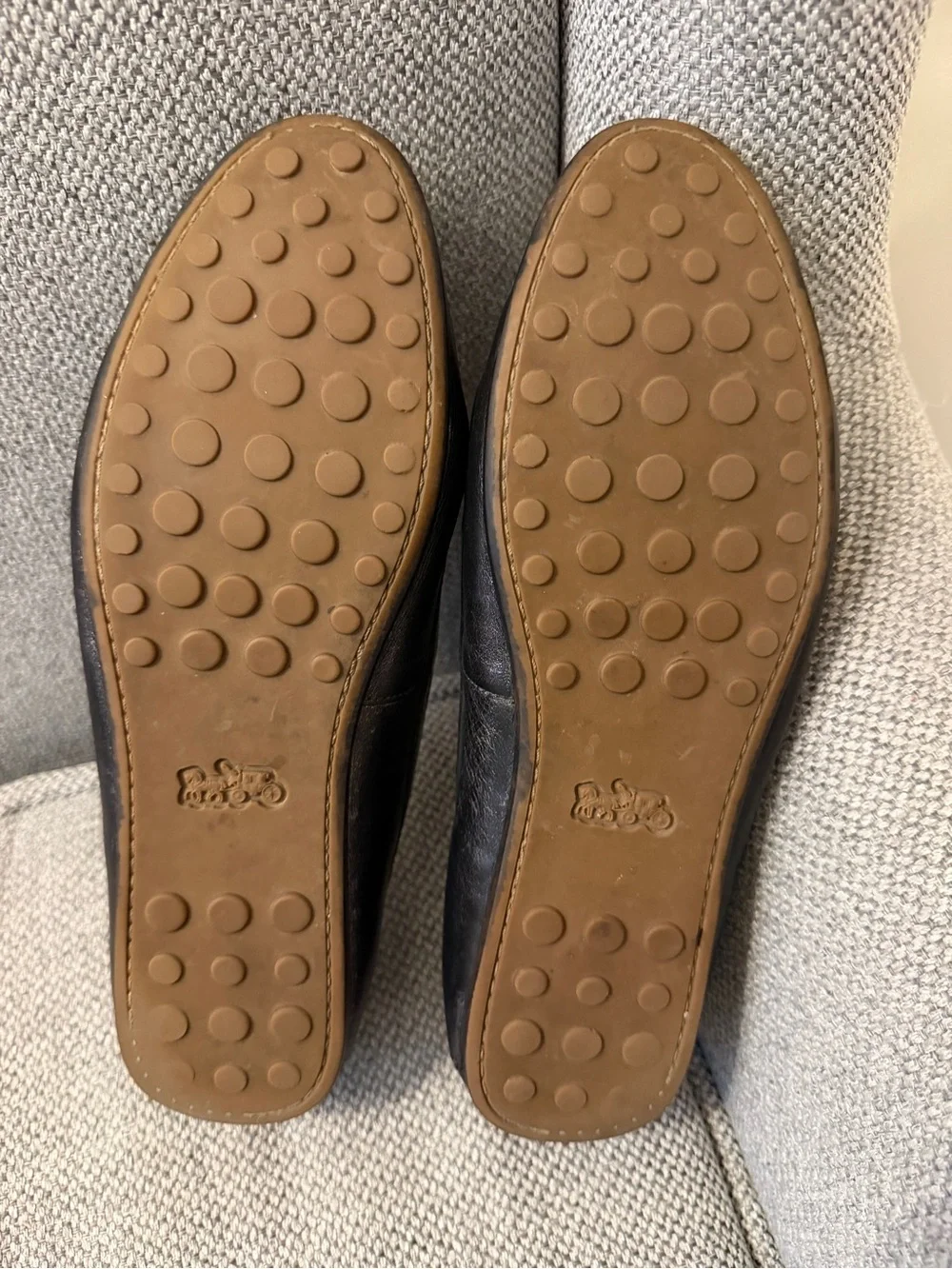 Coach women’s metallic pewter Leather Loafers